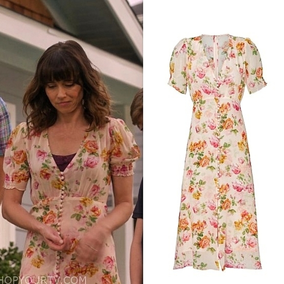 The Kooples Antique Florals Silk Puff Sleeve Slip Midi Dress - Picture 13 of 13